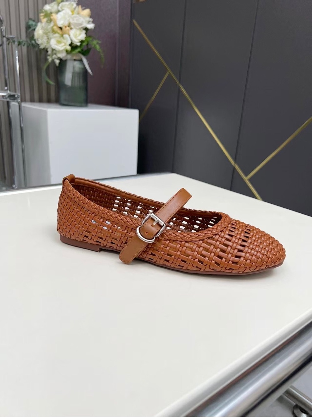 Alaia Brown Woven Mary Jane Flats - Picture 4 of 8